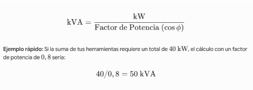cómo calcular la potencia de un grupo electrógeno